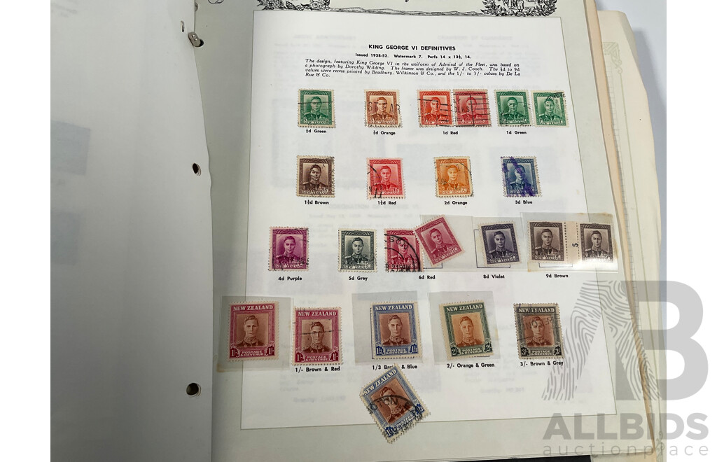 Album of Vintage British Empire Stamps Including Mint, Mint Hinged, Aden, Ascension, Brunei, Caymen Islands, Ceylon, Falkland Islands, Hong Kong, South Africa, Kenya New Zealand Seven Seas, Niue, St Lucia, Straits Settlements, Samoa and More
