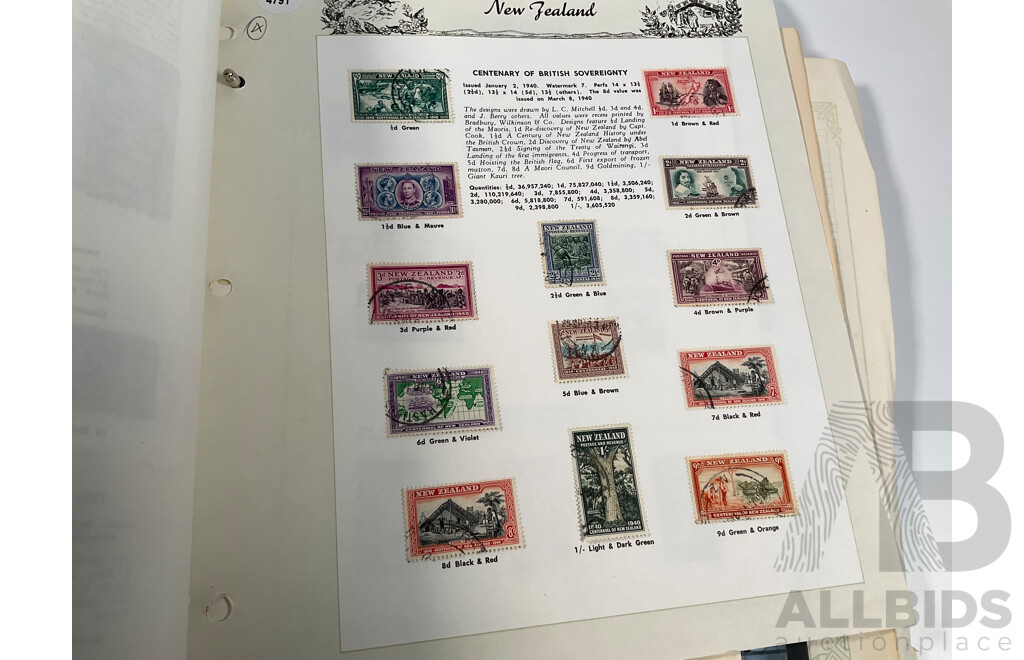 Album of Vintage British Empire Stamps Including Mint, Mint Hinged, Aden, Ascension, Brunei, Caymen Islands, Ceylon, Falkland Islands, Hong Kong, South Africa, Kenya New Zealand Seven Seas, Niue, St Lucia, Straits Settlements, Samoa and More