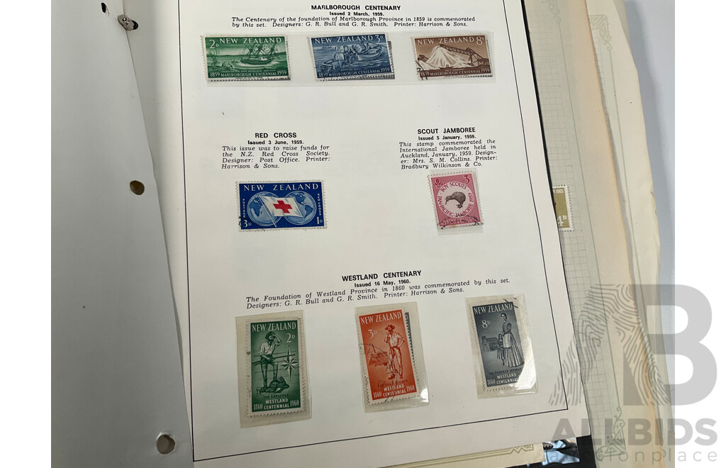 Album of Vintage British Empire Stamps Including Mint, Mint Hinged, Aden, Ascension, Brunei, Caymen Islands, Ceylon, Falkland Islands, Hong Kong, South Africa, Kenya New Zealand Seven Seas, Niue, St Lucia, Straits Settlements, Samoa and More