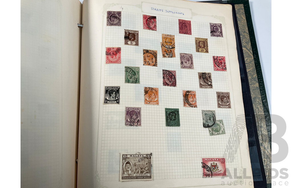 Album of Vintage British Empire Stamps Including Mint, Mint Hinged, Aden, Ascension, Brunei, Caymen Islands, Ceylon, Falkland Islands, Hong Kong, South Africa, Kenya New Zealand Seven Seas, Niue, St Lucia, Straits Settlements, Samoa and More