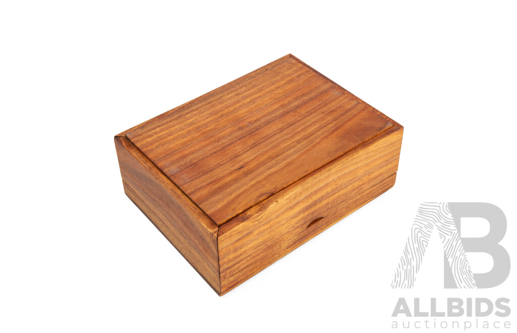 Wonderful Windfall Wood Salvaged ACT Blackwood Hand Crafted Jewellery Box with Mosaic Glass Inlay, 20L x 15W x 7D cm