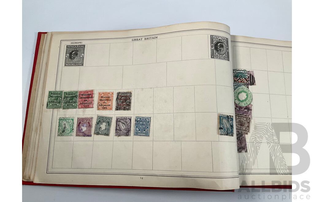 Stanley Gibbons Improved Stamp Album, Eighteenth Edition, Partially Filled, Great Britain Penny Reds, Australian Colonies, France, German Empire, Holland, Japan, USA and More