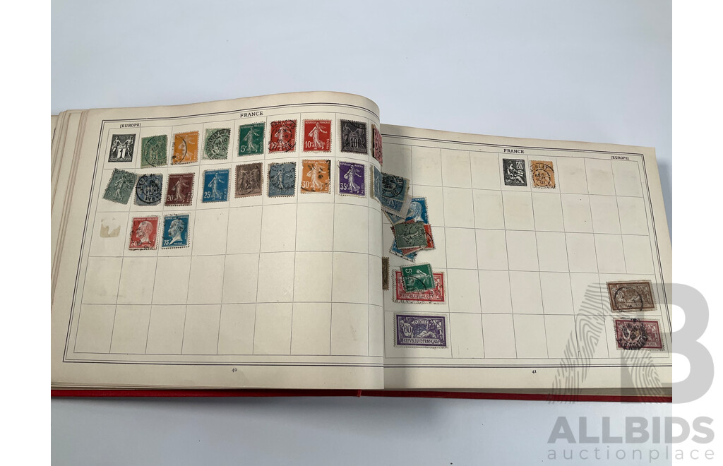 Stanley Gibbons Improved Stamp Album, Eighteenth Edition, Partially Filled, Great Britain Penny Reds, Australian Colonies, France, German Empire, Holland, Japan, USA and More