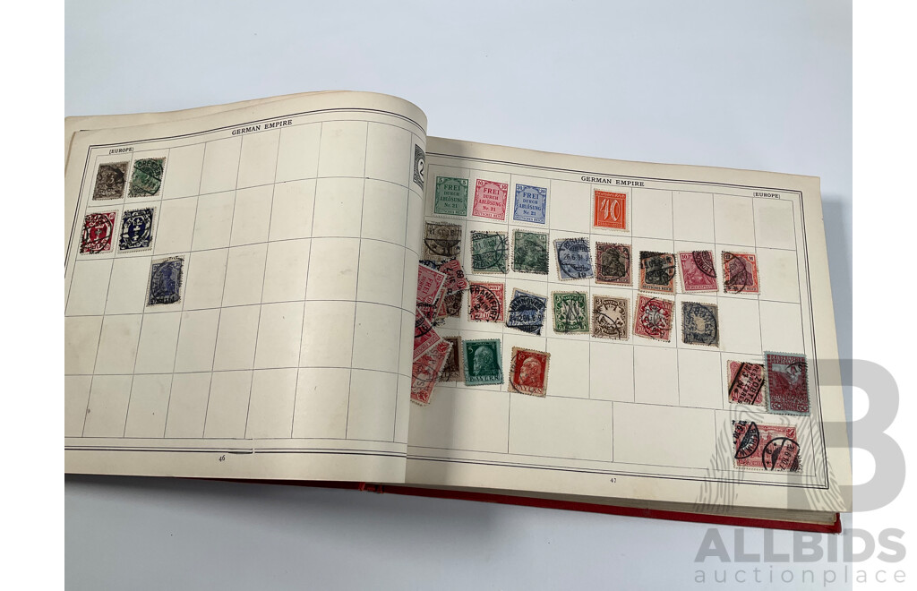 Stanley Gibbons Improved Stamp Album, Eighteenth Edition, Partially Filled, Great Britain Penny Reds, Australian Colonies, France, German Empire, Holland, Japan, USA and More