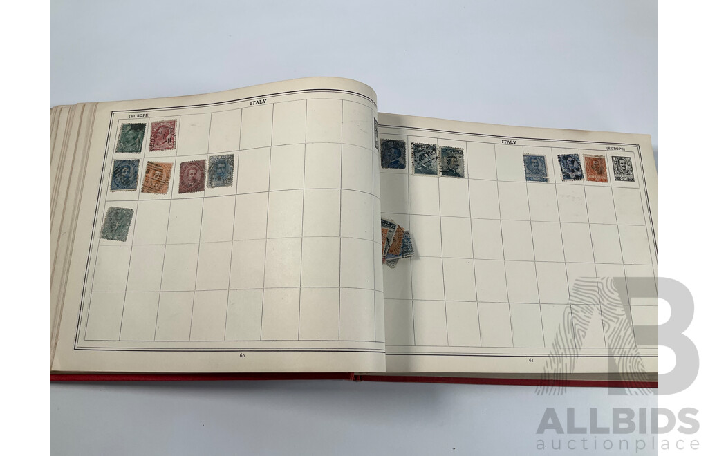 Stanley Gibbons Improved Stamp Album, Eighteenth Edition, Partially Filled, Great Britain Penny Reds, Australian Colonies, France, German Empire, Holland, Japan, USA and More