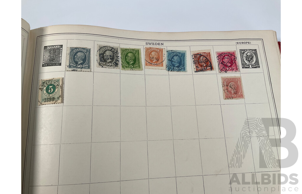 Stanley Gibbons Improved Stamp Album, Eighteenth Edition, Partially Filled, Great Britain Penny Reds, Australian Colonies, France, German Empire, Holland, Japan, USA and More