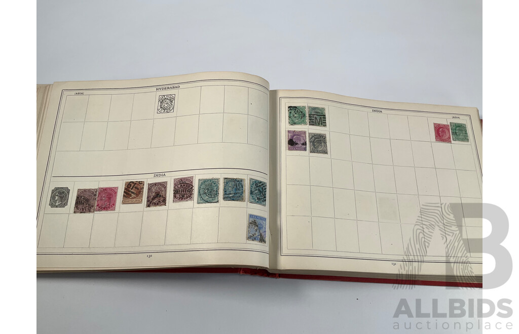 Stanley Gibbons Improved Stamp Album, Eighteenth Edition, Partially Filled, Great Britain Penny Reds, Australian Colonies, France, German Empire, Holland, Japan, USA and More