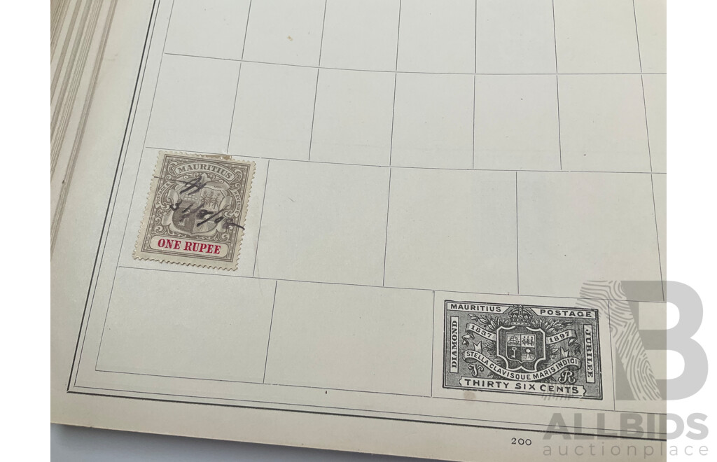 Stanley Gibbons Improved Stamp Album, Eighteenth Edition, Partially Filled, Great Britain Penny Reds, Australian Colonies, France, German Empire, Holland, Japan, USA and More