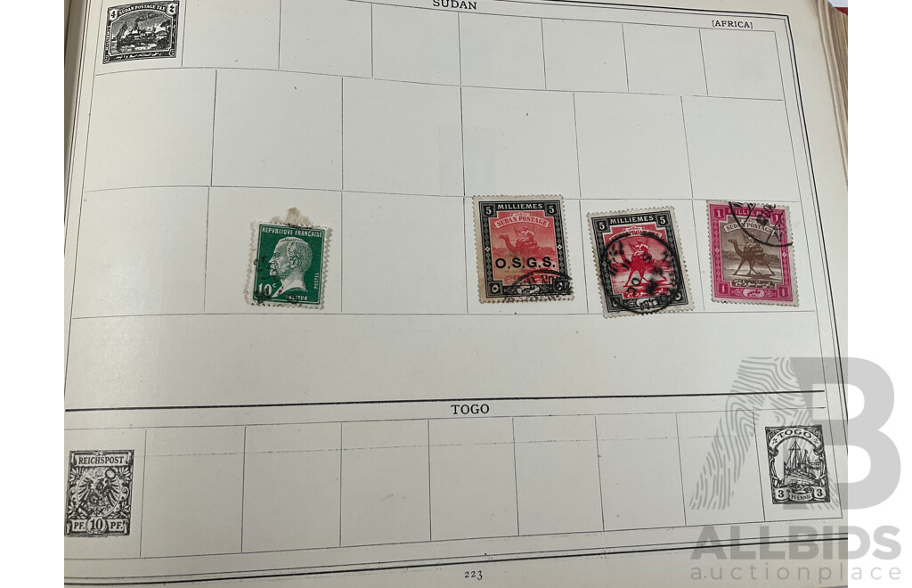 Stanley Gibbons Improved Stamp Album, Eighteenth Edition, Partially Filled, Great Britain Penny Reds, Australian Colonies, France, German Empire, Holland, Japan, USA and More