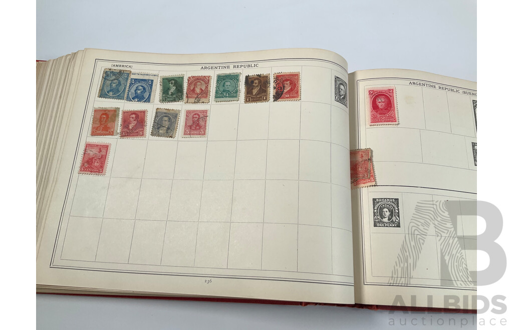 Stanley Gibbons Improved Stamp Album, Eighteenth Edition, Partially Filled, Great Britain Penny Reds, Australian Colonies, France, German Empire, Holland, Japan, USA and More