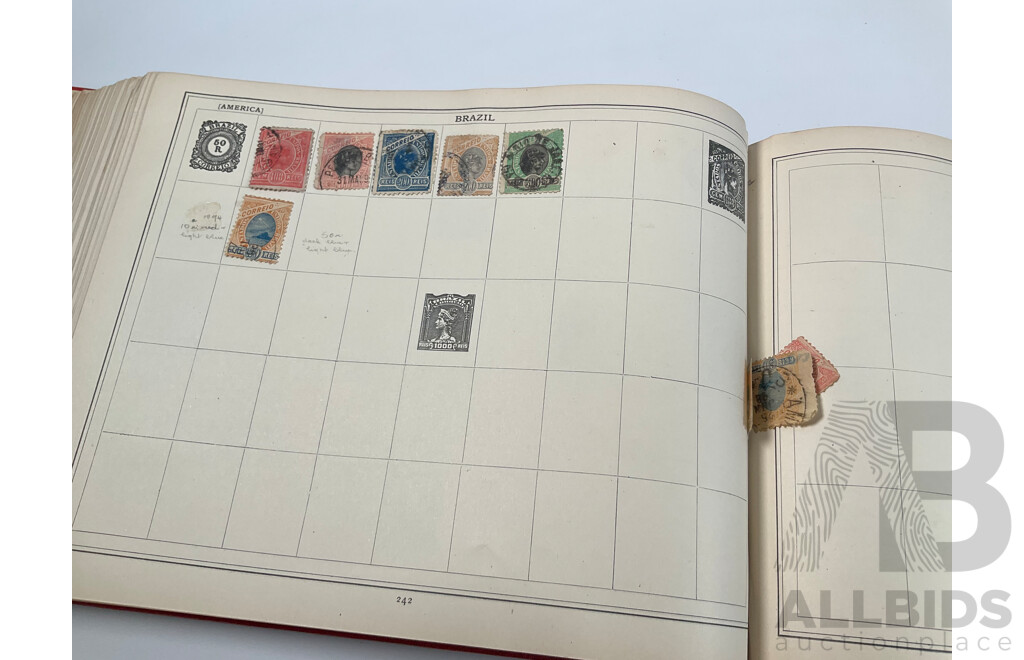 Stanley Gibbons Improved Stamp Album, Eighteenth Edition, Partially Filled, Great Britain Penny Reds, Australian Colonies, France, German Empire, Holland, Japan, USA and More