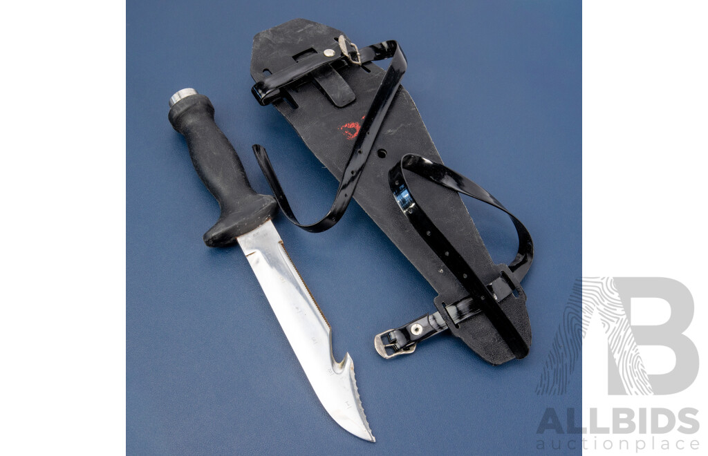 Genuine Late 70s/Early 80s Vintage Lancelot Dive Knife in Original Rubber Sheath with Straps