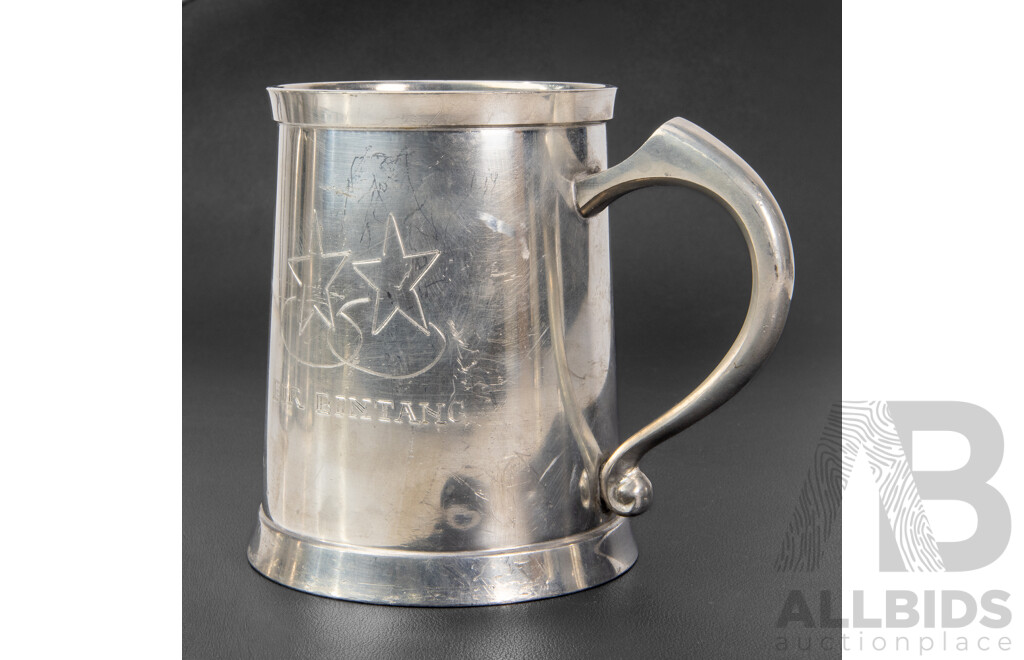 Collection of Five Vintage Engraved Military and Naval Pewter Tankards, Varied Sizes, 14H cm (largest) (5)