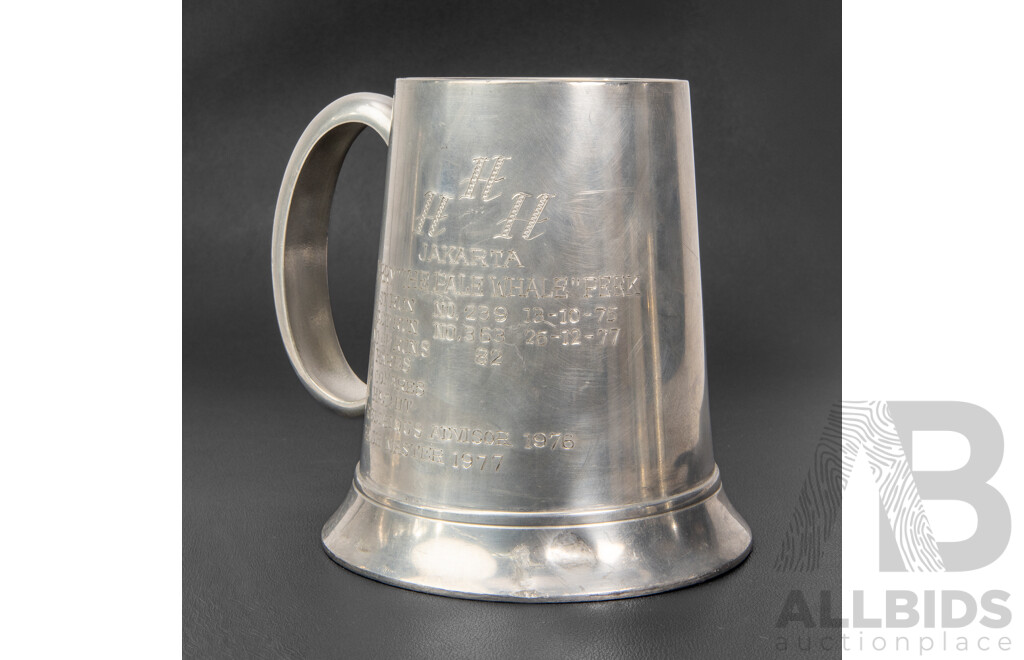 Collection of Five Vintage Engraved Military and Naval Pewter Tankards, Varied Sizes, 14H cm (largest) (5)