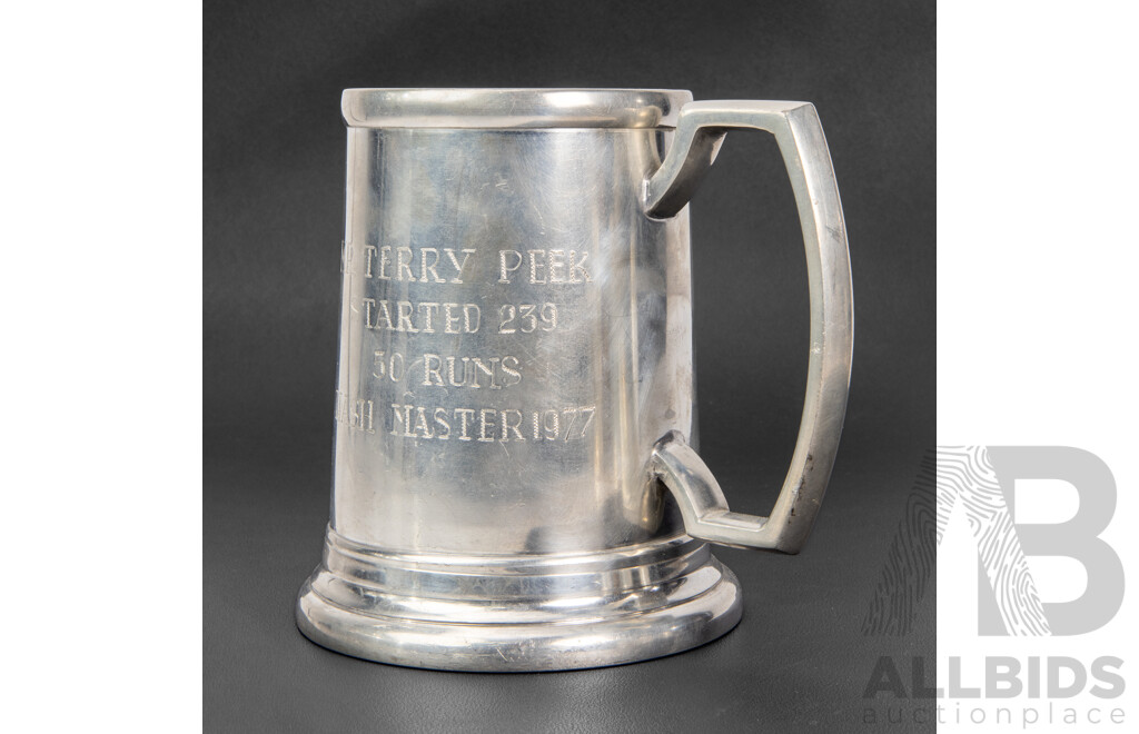 Collection of Five Vintage Engraved Military and Naval Pewter Tankards, Varied Sizes, 14H cm (largest) (5)