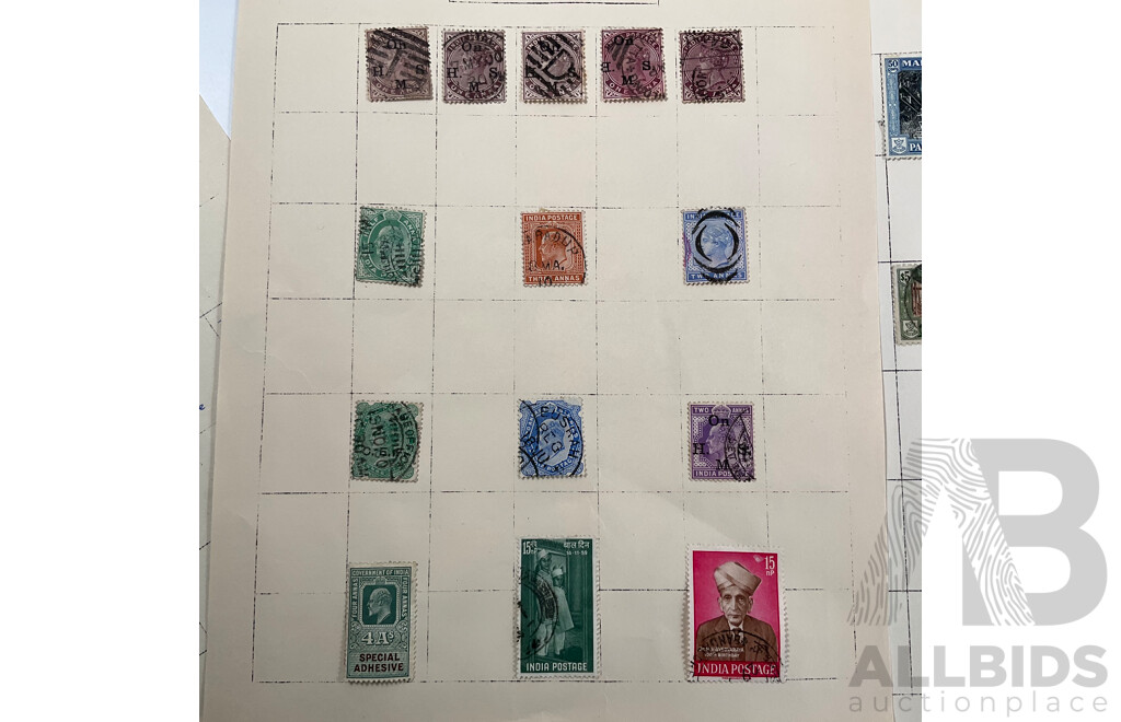 Collection of Malaya and Indian/Indian States Stamps Spanning 1900 to 1960 Including 1942 WW2 Straits Settlements Japanese Occupation, BMA Overprints, KGV Special Adhesive Overprint, QV and More