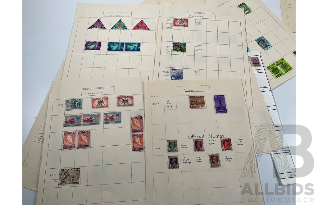Collection of Malaya and Indian/Indian States Stamps Spanning 1900 to 1960 Including 1942 WW2 Straits Settlements Japanese Occupation, BMA Overprints, KGV Special Adhesive Overprint, QV and More