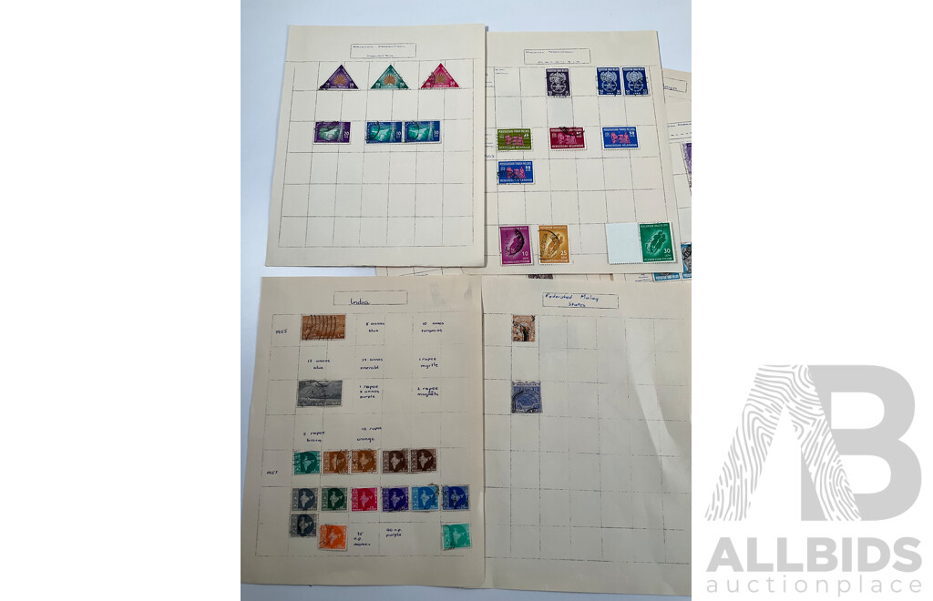 Collection of Malaya and Indian/Indian States Stamps Spanning 1900 to 1960 Including 1942 WW2 Straits Settlements Japanese Occupation, BMA Overprints, KGV Special Adhesive Overprint, QV and More