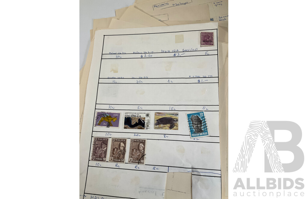 Collection of Malaya and Indian/Indian States Stamps Spanning 1900 to 1960 Including 1942 WW2 Straits Settlements Japanese Occupation, BMA Overprints, KGV Special Adhesive Overprint, QV and More