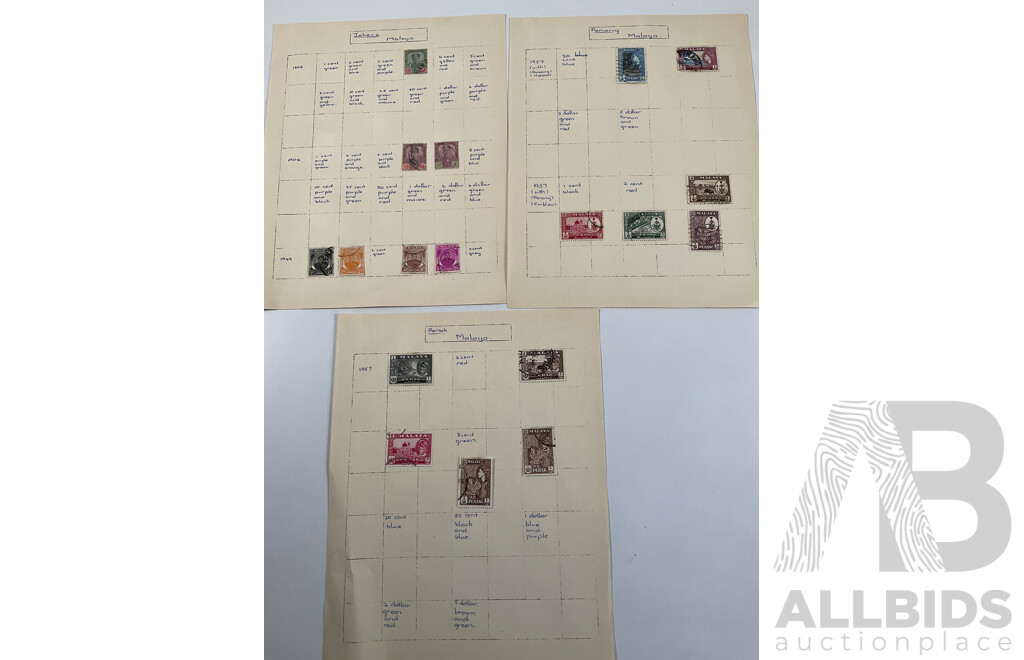 Collection of Malaya and Indian/Indian States Stamps Spanning 1900 to 1960 Including 1942 WW2 Straits Settlements Japanese Occupation, BMA Overprints, KGV Special Adhesive Overprint, QV and More