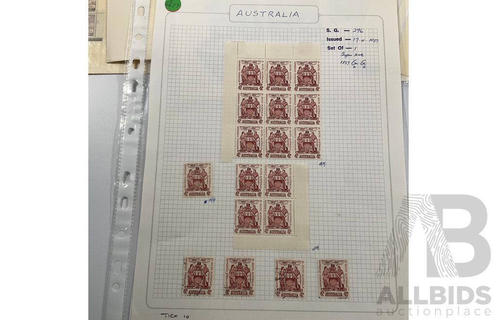 Good Assortment of Australian 1950's-1960's Predecimal Mostly Mint/Mint Hinged Stamp Blocks Including 1954 Railway Centenary, 1955 Royal Mail/Cobb & Co Centenary, 1958 Christmas Set, 1960 Melbourne Cup and More