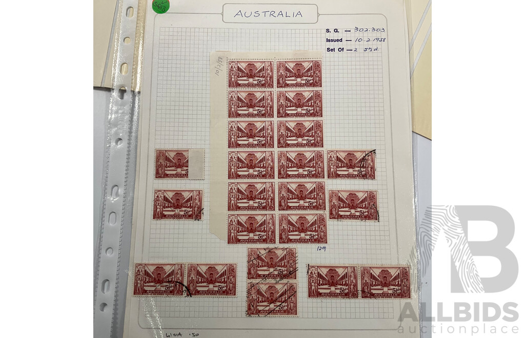 Good Assortment of Australian 1950's-1960's Predecimal Mostly Mint/Mint Hinged Stamp Blocks Including 1954 Railway Centenary, 1955 Royal Mail/Cobb & Co Centenary, 1958 Christmas Set, 1960 Melbourne Cup and More