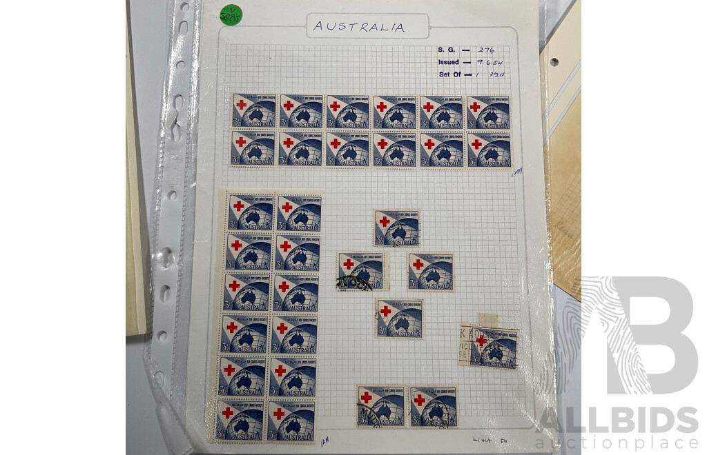 Good Assortment of Australian 1950's-1960's Predecimal Mostly Mint/Mint Hinged Stamp Blocks Including 1954 Railway Centenary, 1955 Royal Mail/Cobb & Co Centenary, 1958 Christmas Set, 1960 Melbourne Cup and More