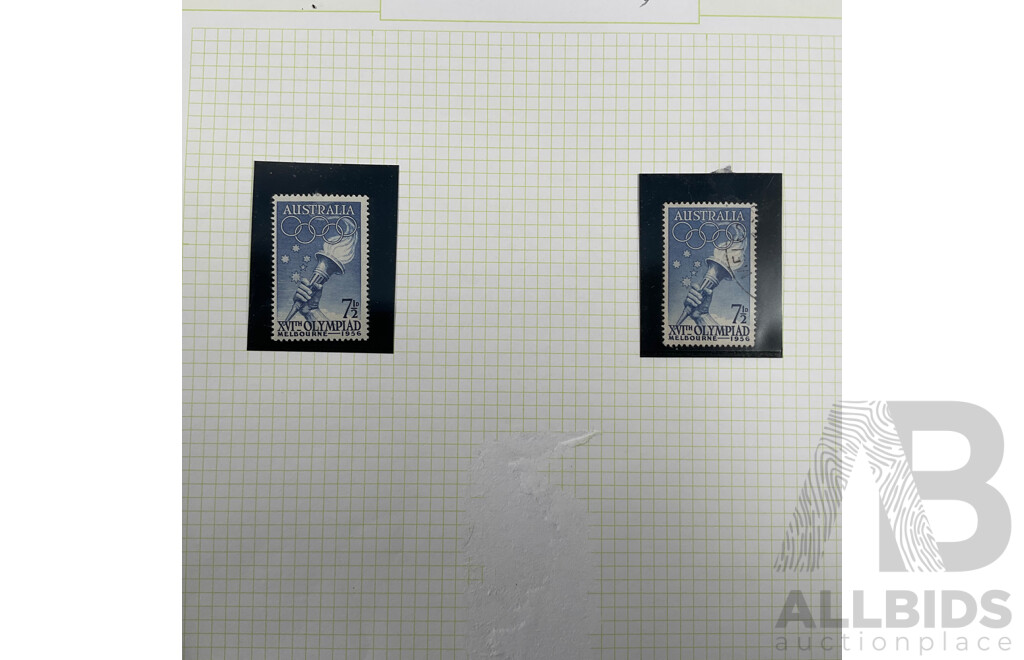 Australian 1956 Mostly Mint Hinged Stamp Blocks, Melbourne Olympics Part Set, Fonds Print