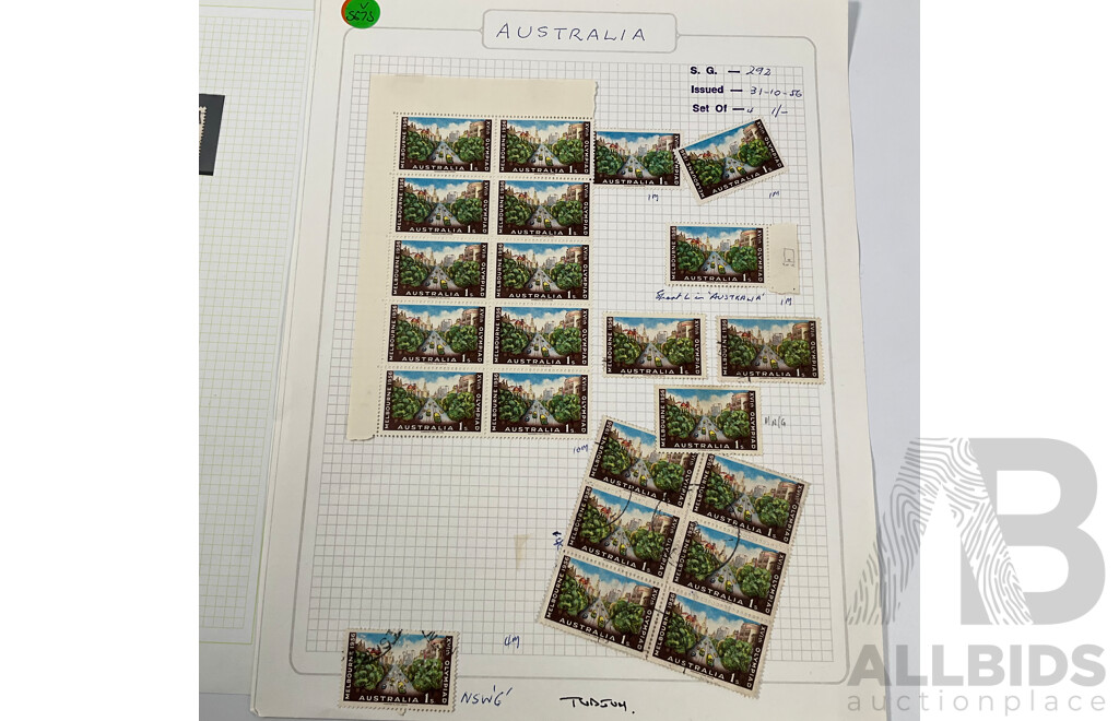 Australian 1956 Mostly Mint Hinged Stamp Blocks, Melbourne Olympics Part Set, Fonds Print