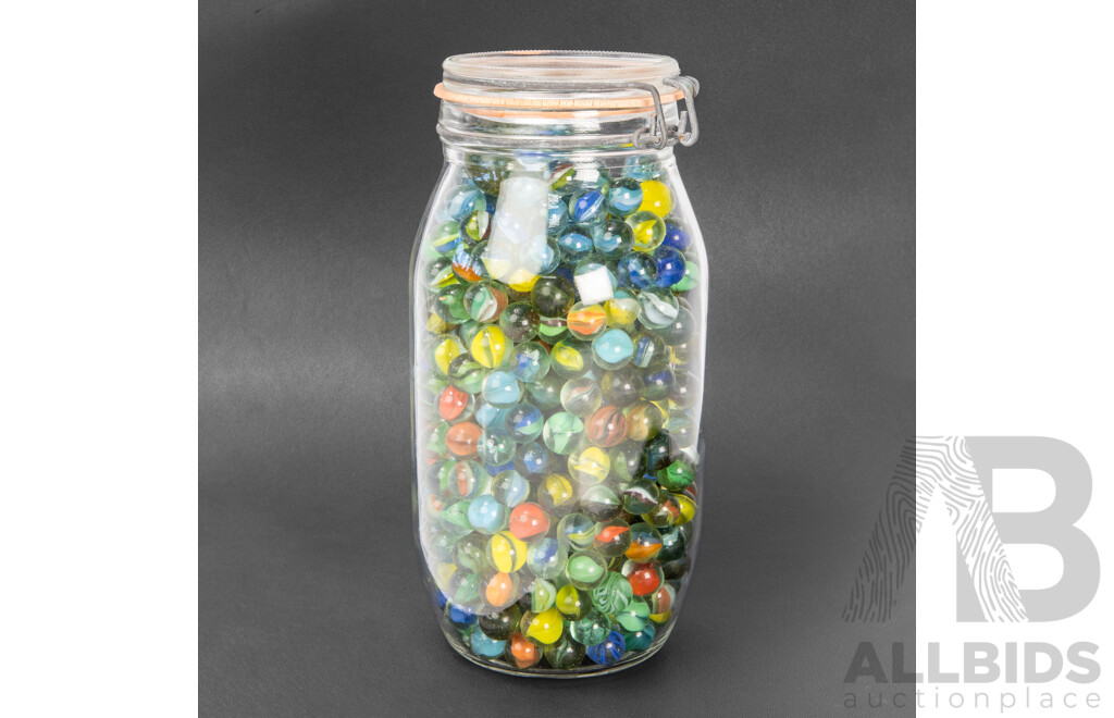 Assorted Vintage Glass Marbles in Glass Jar, Approx 3.9 Kg