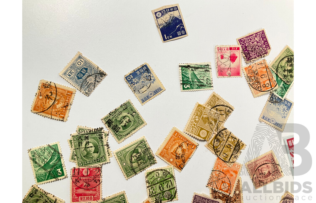 Collection of Vintage Japanese and Chinese Stamps Including Dr Sun Tat-Sen, Japanese Imperial Post, 1895 Amoy Xiamen One Cent, 1929 Mt Fuji and More