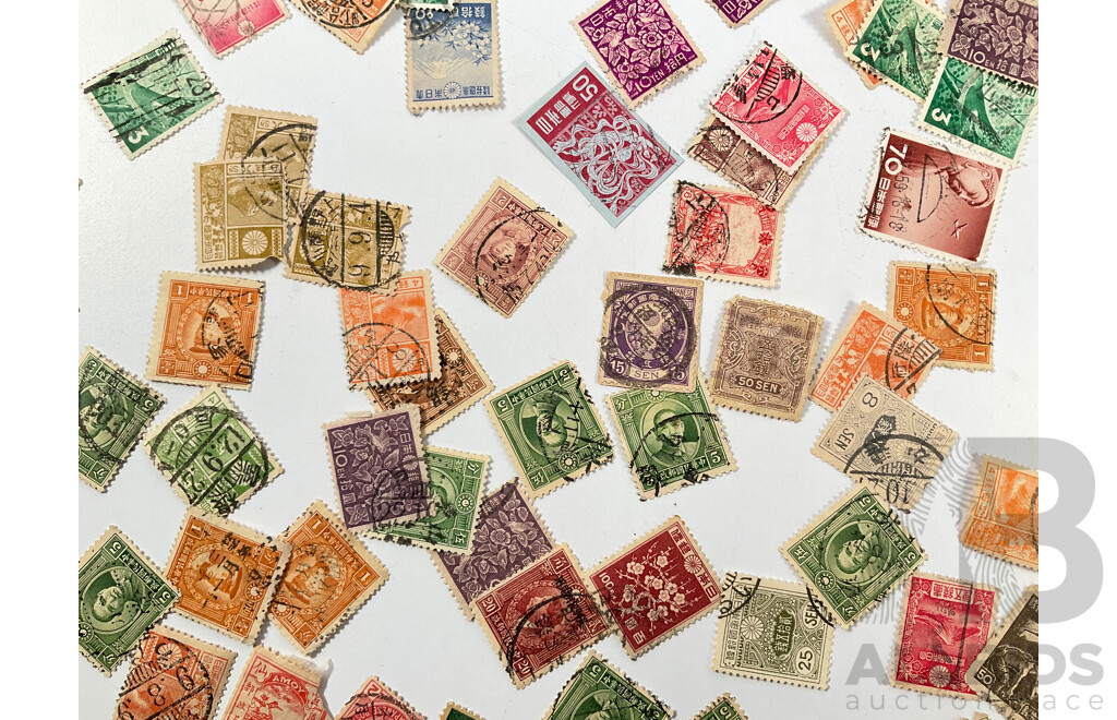 Collection of Vintage Japanese and Chinese Stamps Including Dr Sun Tat-Sen, Japanese Imperial Post, 1895 Amoy Xiamen One Cent, 1929 Mt Fuji and More