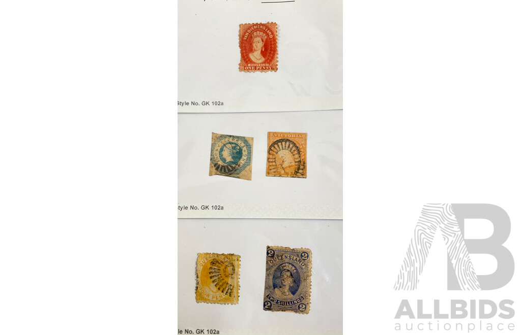 Australian Colonial Stamps Including Van Diemens Land and Queensland QV Chalon Heads, Victoria QV Imperfs