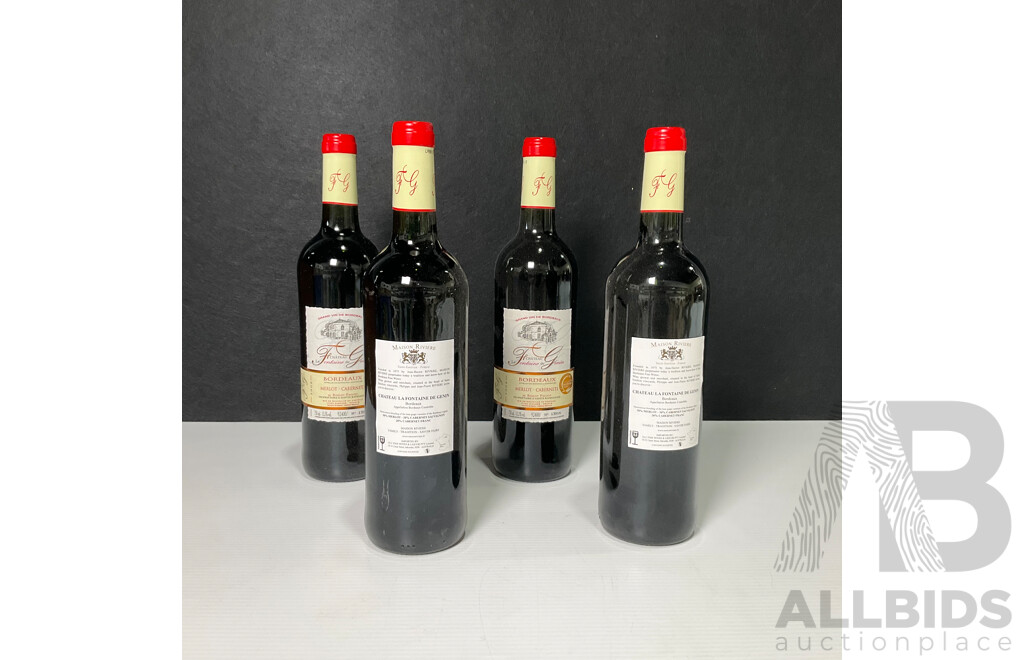 Collection of Four Grand Vin De Bordeeaux La Fontaine De Genin Merlot Cabernet Vintage 2008