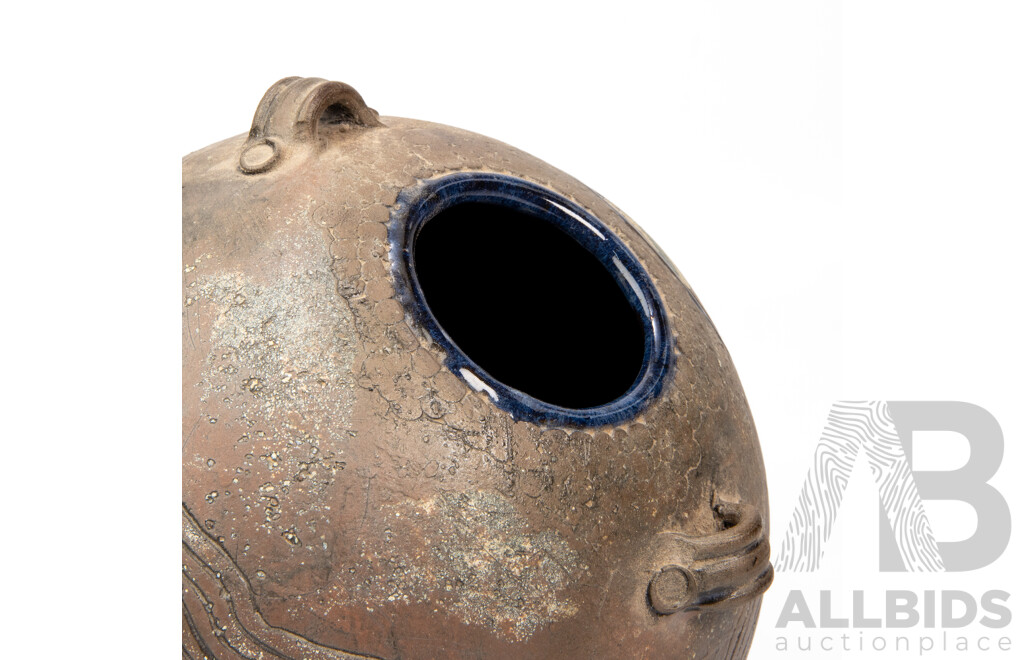 Wonderful Decorative Handcrafted Studio Pottery Lidded Vessel with Interior Cobalt Glaze, 22H cm (approx)
