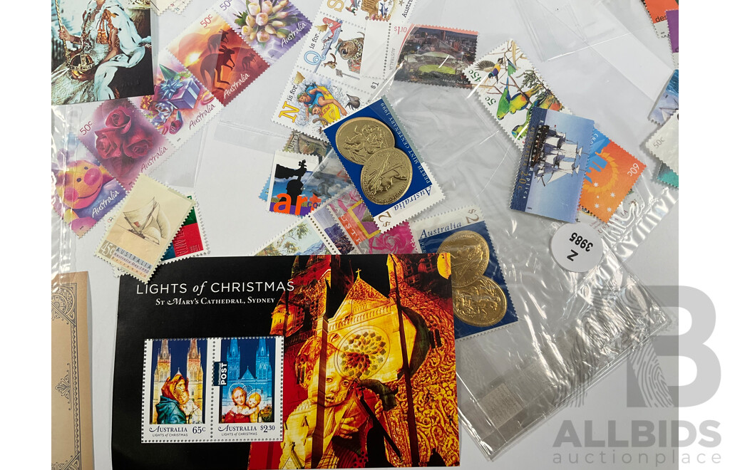 Collection of Australian Mint Stamps, Mini Sheets and Blocks Including Ten Dollar Kangaroo and Map, Five Dollar Treasures of the Archives, Hong Kong/China, Thailand Joint Issues and More