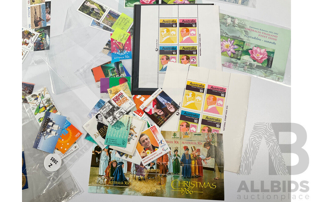 Collection of Australian Mint Stamps, Mini Sheets and Blocks Including Ten Dollar Kangaroo and Map, Five Dollar Treasures of the Archives, Hong Kong/China, Thailand Joint Issues and More
