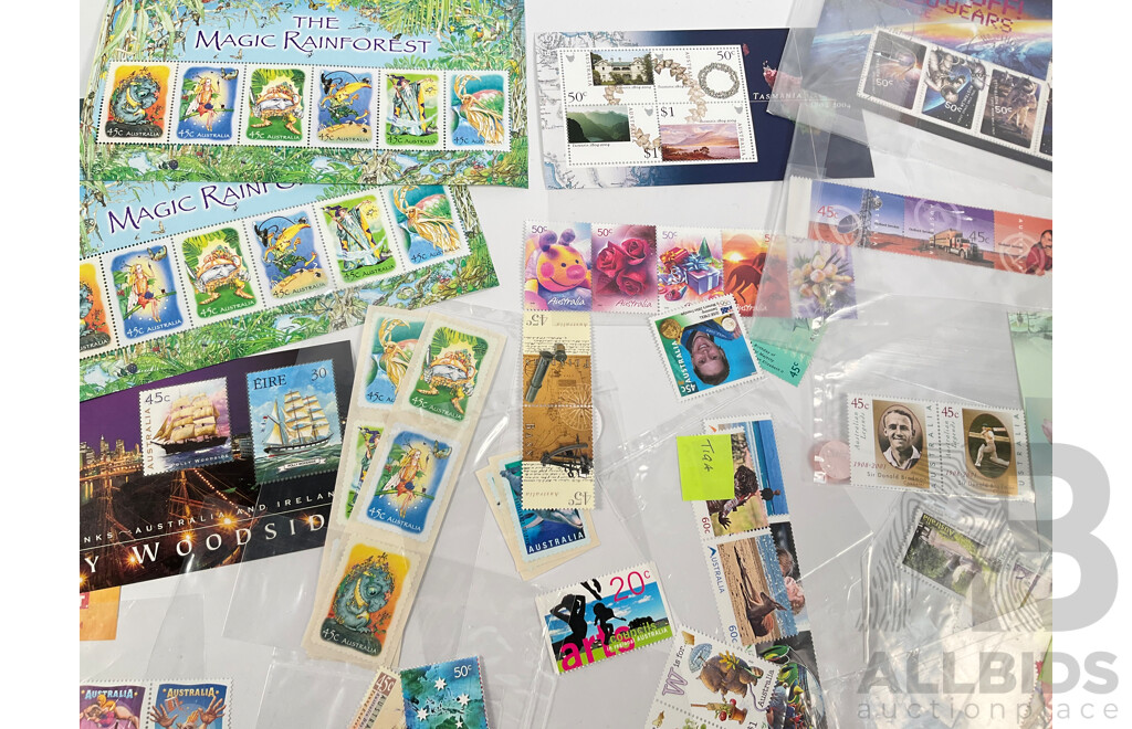 Collection of Australian Mint Stamps, Mini Sheets and Blocks Including Ten Dollar Kangaroo and Map, Five Dollar Treasures of the Archives, Hong Kong/China, Thailand Joint Issues and More