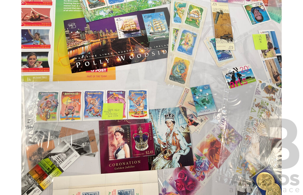 Collection of Australian Mint Stamps, Mini Sheets and Blocks Including Ten Dollar Kangaroo and Map, Five Dollar Treasures of the Archives, Hong Kong/China, Thailand Joint Issues and More