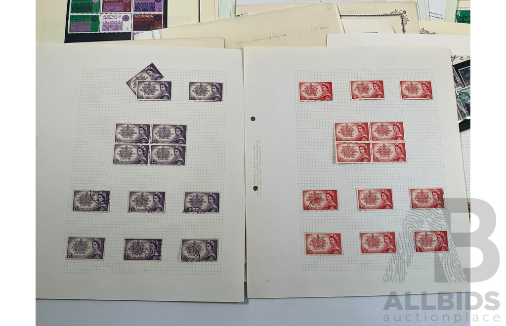 Collection Australian Stamps in Seven Seas and Scotts Pages, Predecimal to Decimal, QE2 1953 Coronation Mint Block Set, QV South Australia 1929/30 Kangaroo on Map and More