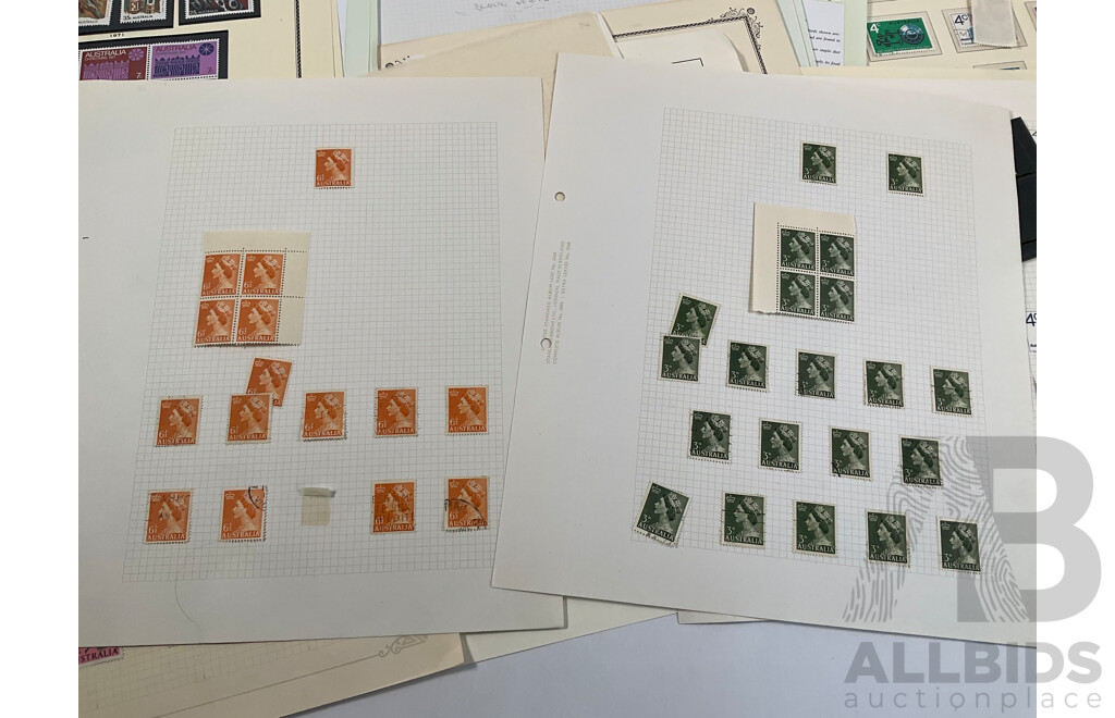 Collection Australian Stamps in Seven Seas and Scotts Pages, Predecimal to Decimal, QE2 1953 Coronation Mint Block Set, QV South Australia 1929/30 Kangaroo on Map and More