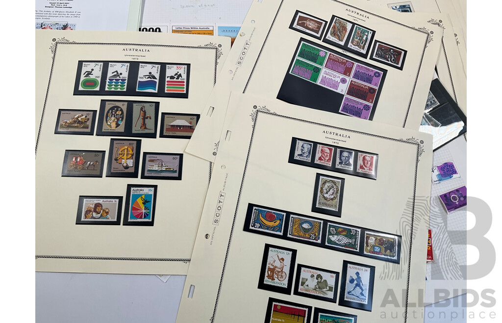 Collection Australian Stamps in Seven Seas and Scotts Pages, Predecimal to Decimal, QE2 1953 Coronation Mint Block Set, QV South Australia 1929/30 Kangaroo on Map and More