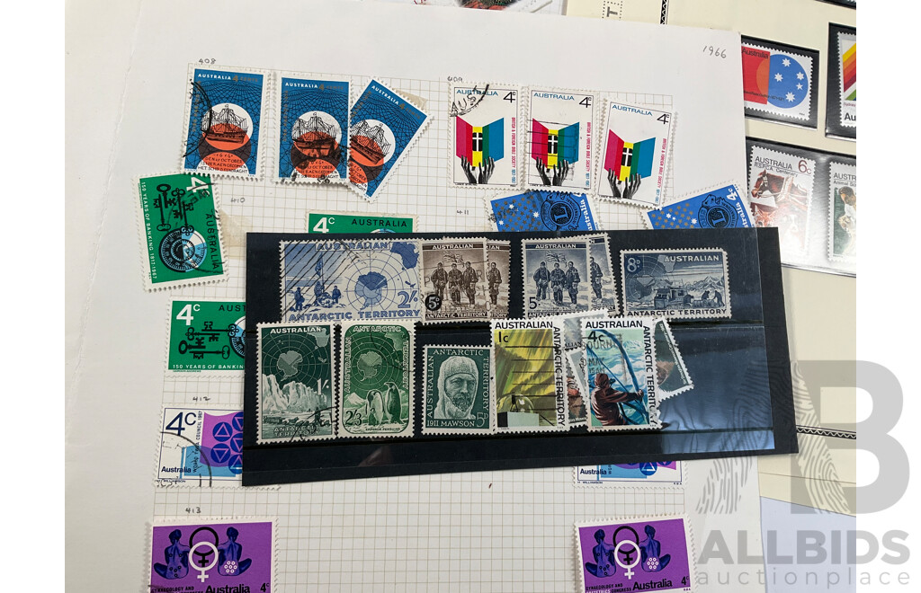 Collection Australian Stamps in Seven Seas and Scotts Pages, Predecimal to Decimal, QE2 1953 Coronation Mint Block Set, QV South Australia 1929/30 Kangaroo on Map and More