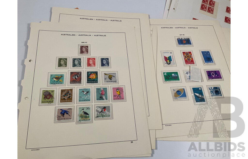 Collection Australian Stamps in Seven Seas and Scotts Pages, Predecimal to Decimal, QE2 1953 Coronation Mint Block Set, QV South Australia 1929/30 Kangaroo on Map and More