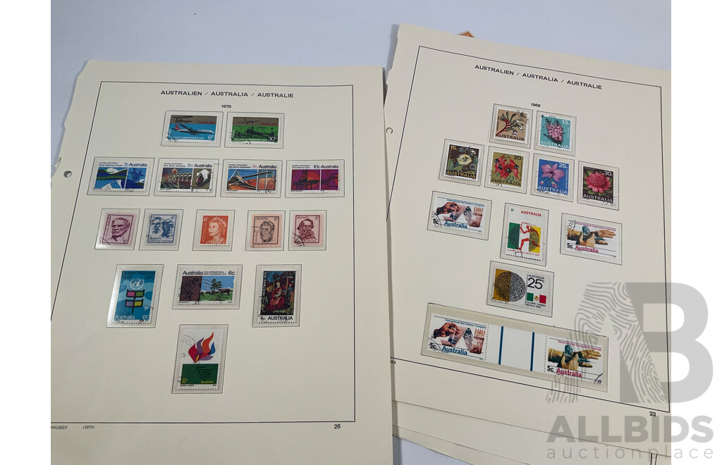 Collection Australian Stamps in Seven Seas and Scotts Pages, Predecimal to Decimal, QE2 1953 Coronation Mint Block Set, QV South Australia 1929/30 Kangaroo on Map and More