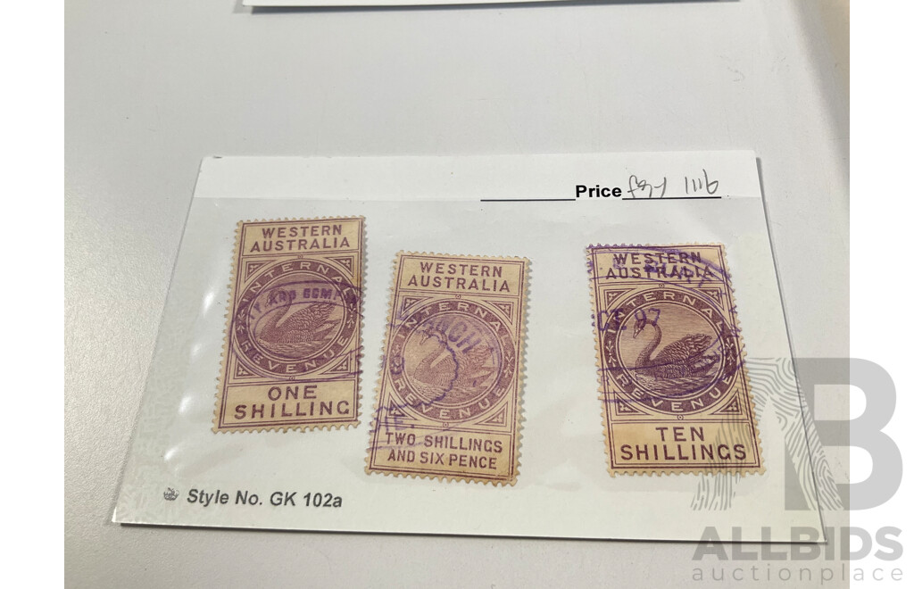 Australian Predecimal Stamps Including Western Australia 1890's Revenue Stamps to Ten Shillings, Victoria QV Mint Hinged, 1940's-50's Mint Hinged Blocks