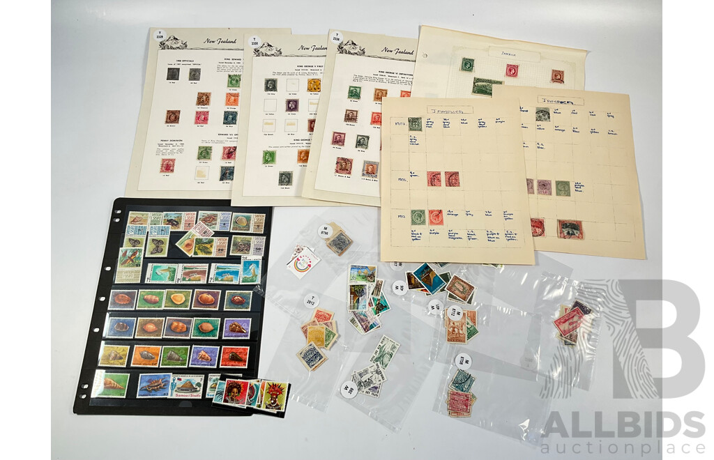 Collection of Vintage and Antique Stamps Including New Zealand, Papua New Guinea, Samoa Jamaica