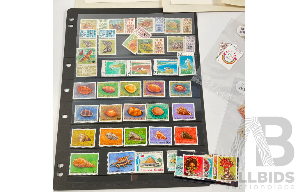 Collection of Vintage and Antique Stamps Including New Zealand, Papua New Guinea, Samoa Jamaica