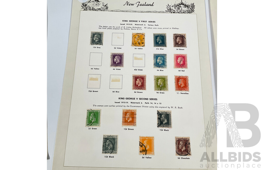 Collection of Vintage and Antique Stamps Including New Zealand, Papua New Guinea, Samoa Jamaica