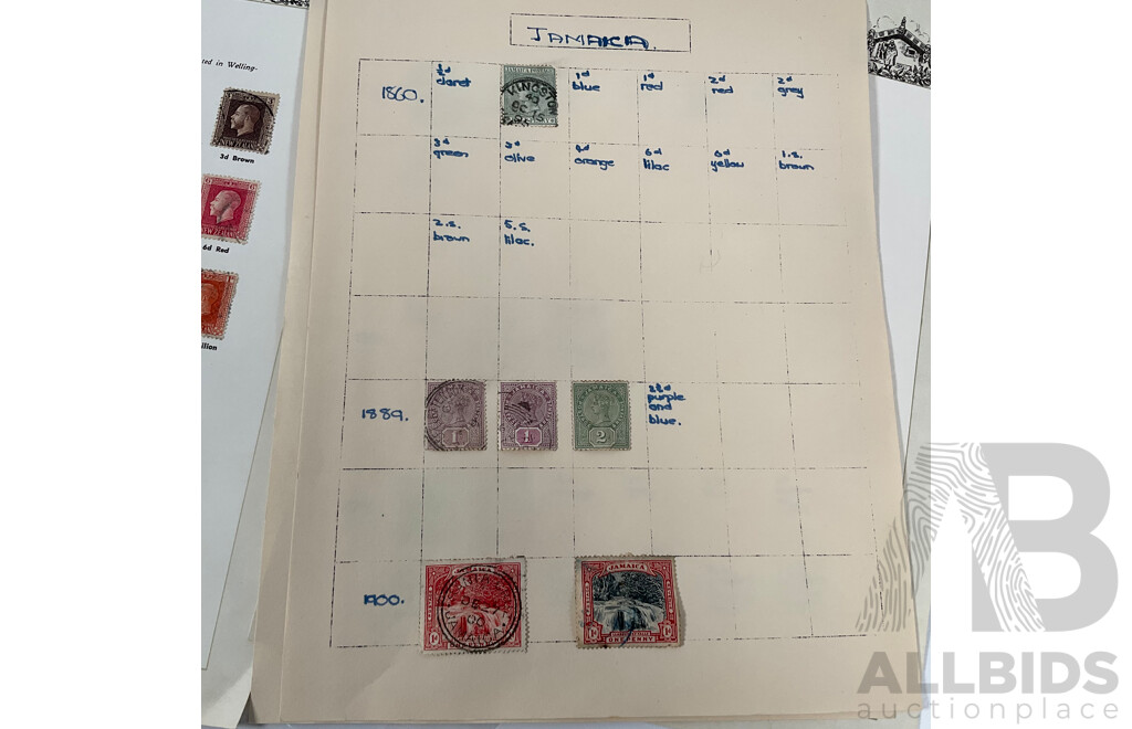 Collection of Vintage and Antique Stamps Including New Zealand, Papua New Guinea, Samoa Jamaica